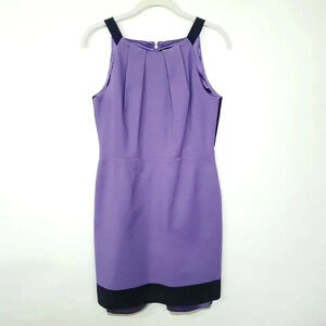 Tahari Sheath Dress Women US 4 Purple Black Beige Wide Straps Knee Length Career